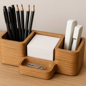 1 Wooden Desk Organizer Pen Holder for Office Storage and Desktop Supplies