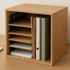 26 Wooden Desk Organizer Storage Box with Adjustable Shelves for Home Office Files