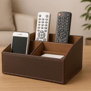 28 Leather Desktop Organizer Box Remote Control Holder for Living Room and Office Desk