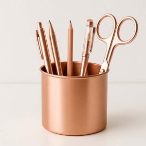 4 Rose Gold Metal Pen Holder Cup for Trendy Women Desk Decor Storage