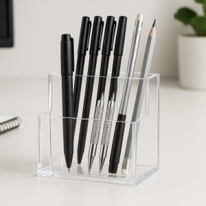 5 Clear Acrylic Pen Holder Stand for Modern Office Desktop Stationery Display