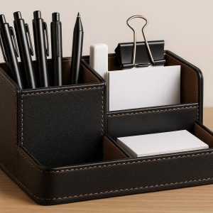 6 Leather Pen Holder Storage Box for Executive Office Desk Stationery Organizer