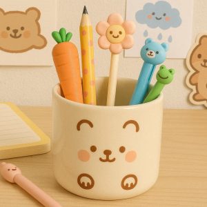 7 Cute Ceramic Pen Holder Cup for Kids Study Desk and Cute Stationery